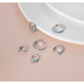 SILBERTALE 925 Sterling Silver Opal Hoop Earrings with White/Blue/Green Opal Small Hoop Earrings Nickel-Free Earrings 6/8/10 mm