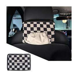 CGEAMDY Auto-Rücksitz-Kopfstütze Hängende Taschentuchboxen, PU-Leder-Auto-Tücherhalter, Auto-Serviettenbox-Halter, Tissue Holder Car Back Seat Headrest Hanging Tissue Boxes(Schwarz Weiß Quadrat)