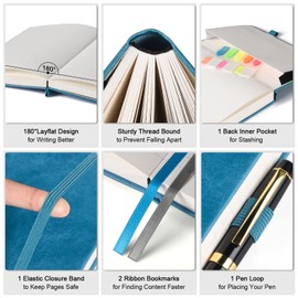 Lined Journal Notebook, Large A5 College Ruled Notebook, 312 Numbered Pages Work Notebook with Index Stickers, 100gsm Thick Paper, Hardcover Vegan Leather Journal for Women Men School Office, Blue