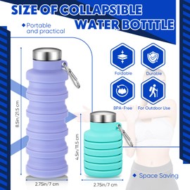 Baderke 2 Pcs 17oz Collapsible Water Bottles for Travel 500ml Reusable Foldable Silicone Water Bottle with Portable Buckle Silicone for Camping Hiking Sport (Green,purple)