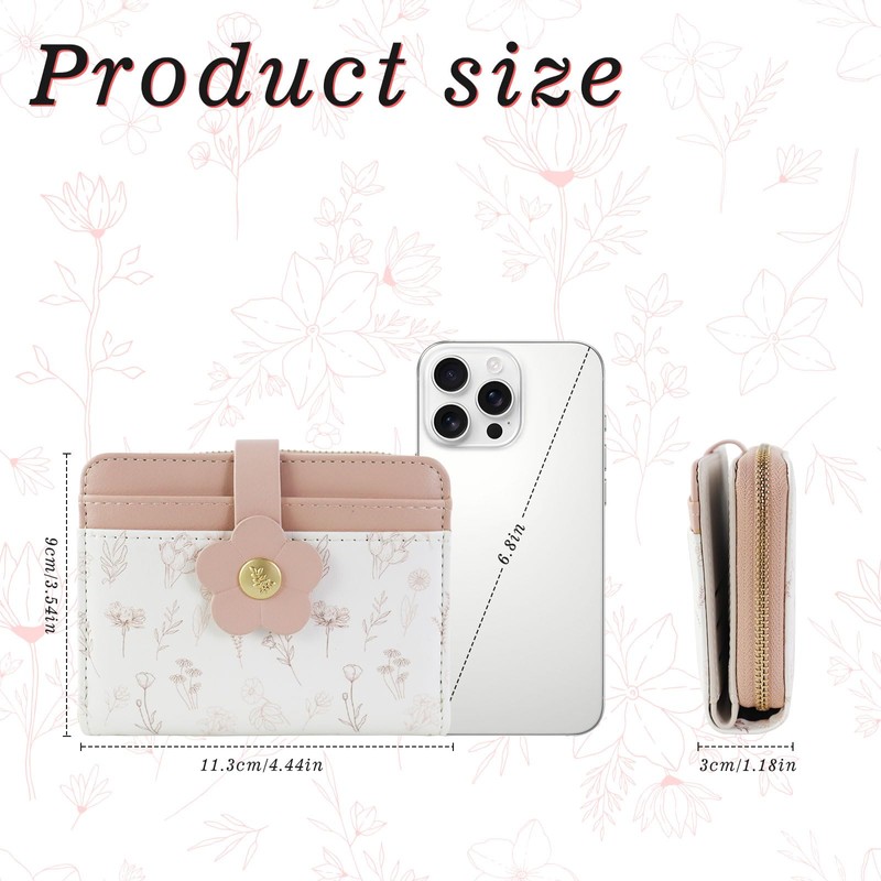 MultiValue Small Wallet for Women, Floral Pattern Cute Wallet with