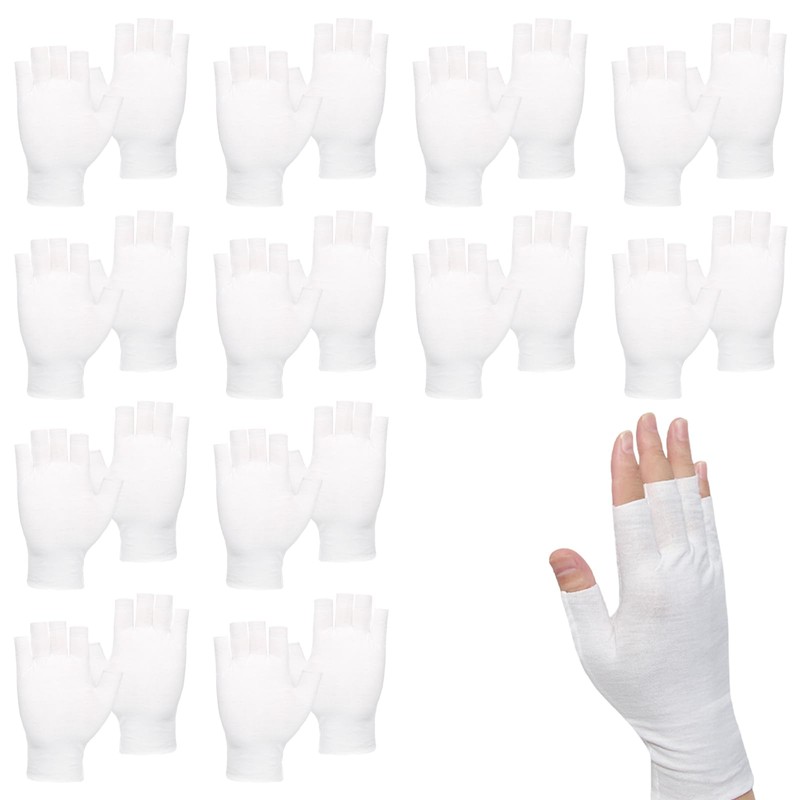 12 pares de guantes humectantes blancos sin dedos, guantes de