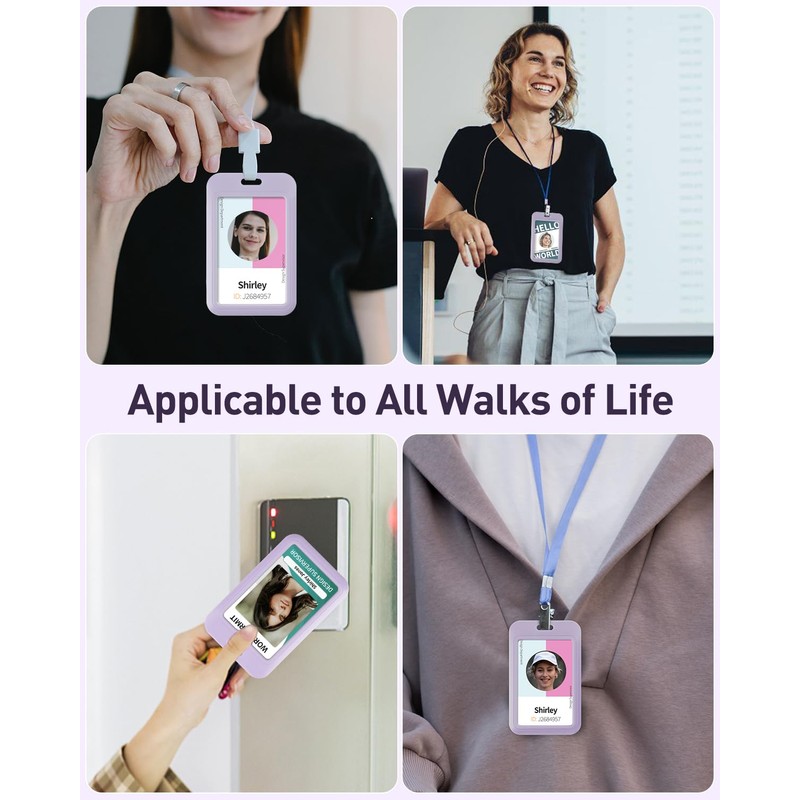 Uniclife Sliding ID Badge Holder Purple Vertical Plastic Card Case