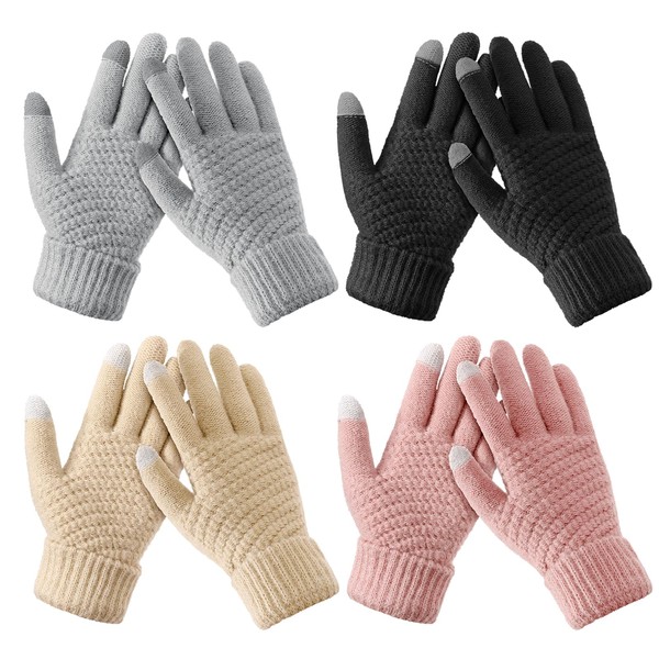 TOBEHIGHER 4 Pairs Winter Gloves - Winter Gloves Women Gloves for Women Cold Weather, Winter Gloves with Elastic Cuff Knit