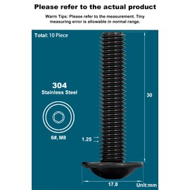 Drenky M8 Rounded Head Screw with Hexagon Socket, M8 x 30 mm Flat Head Screws with Flange Stainless Steel A2 V2A Machine Screws Full Thread Hexagon Socket Screws, Black, Pack of 10
