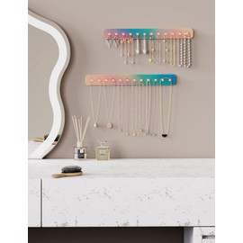 NiHome Wall Mount Acrylic Jewelry Organizer 2-Pack, Durable Sleek Rack Strong Carbon Steel Hooks for Dressing Table, Bathroom, Kitchen, Hassle-Free Installation Multiple Mounting Options (Iridescent)