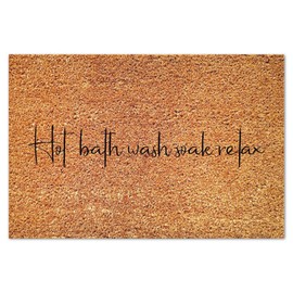 DecStic Hot Bath Wash Soak Relax Coir Door Mat Rectangular Door Mats Lettering Saying Funny Weather Resistant Non Slip Mat for Outside Home High Traffic Area 24x36in