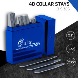 Quality Stays Metal Collar Stays for Men – 40 Dress Shirt Collar Stays for Men, 3 Sizes in a Divided Sapphire Box