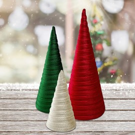 3 Pcs Christmas Velvet Trees Set Christmas Mini Cone Tree Decor Modern Xmas Tree Decorations for Winter Holiday Farmhouse Mantel Table