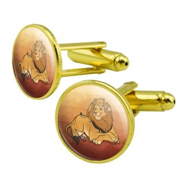 GRAPHICS & MORE Dad Lion and Cub Round Cufflink Set Gold Color