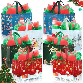 Powmag Pack of 8 Christmas Gift Bags, Large, Multifunctional Christmas Gift Bags, 32.5 x 25 x 17 cm, Non-Woven Christmas Bags, Christmas Gift Packaging, Party Accessories (B)