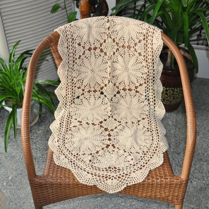 Yizunnu Handmade Oval Table Runner Cotton Lace Beige 50 x