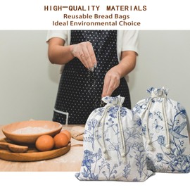 UTELKA Chinoiserie Beeswax Bread Bag Linen Bread Bags for Sourdough Bread 2Pcs, Reusable Homemade Bread Bags for Flroal Baker Gifts for Women Kitchen Housewarming Gifts 16.5×12