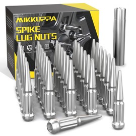 MIKKUPPA M14x1.5 Wheel Spike Lug Nuts - 32pcs Chrome Spiked Lug Nuts 14x1.5 Solid 4.4" Tall Acorn Lug Nut with 1 Socket Key Replacement for Chevy Silverado 1500 2500 3500, F-150 F-250 F-350