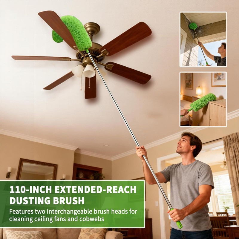 Cobweb Duster with Extension Pole, Washable Cleaning Duster Kit with