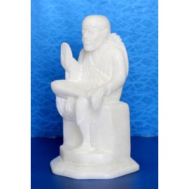 StonKraft 6 Inch Indian White Marble Stone Saibaba, Sai Ram, Sairam, Sai Baba Statue Murti Idol