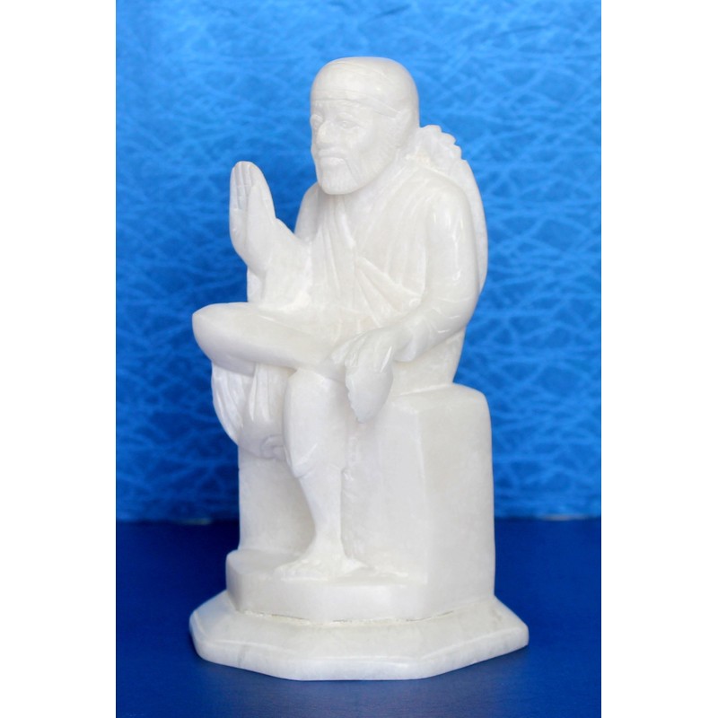 StonKraft 6 Inch Indian White Marble Stone Saibaba, Sai Ram,