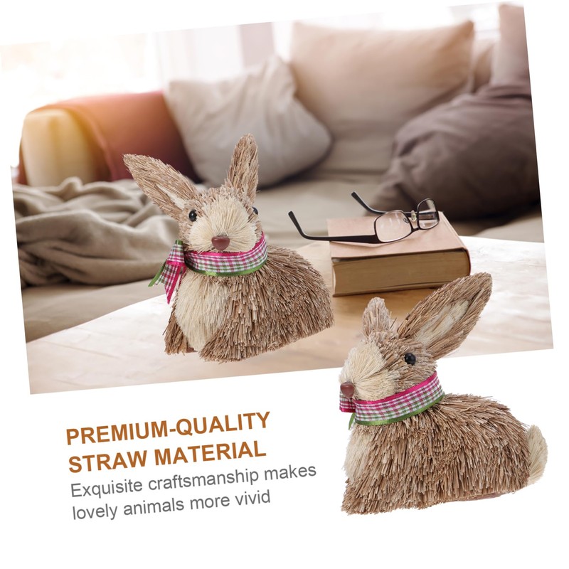 BIUDECO Easter Bunny Decor Straw Rabbit Ornament Handmade Bunny Straw