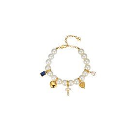 Cicy Bell Womens Beaded Bracelets 18k Gold Plated 5 Hanging Pieces Cubic Zirconia Dainty Multi Charms Bracelet for Gifts