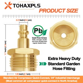 Lead-Free Brass Air Compressor Quick Connect Plug for Winterizing Sprinklers, RVs, and Campers – 1/4" Quick Connect Adapter, Fits 3/4" Garden Hose Thread (1 pc)
