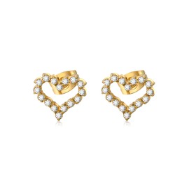 Aoliantty Stud Earrings,Stainless Steel,14K Golden Plated,Love Heart Shape with Zirconium Inlaid