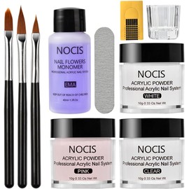 YUMTTY Kit de Uñas Acrílicas, Polvo Acrílico de 3 Colores, Líquido Monómero Acrílico, con Bolígrafos, Moldes para Extensiones y Tallado, Lima de Uñas y Taza de Cristal