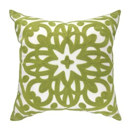 Alysheer Embroidered Summer Decorative Throw Pillow Covers 18"x18", Classic Boho Mandala Green Pattern Cotton Canvas Chic Accent Cushion Cases for Sofa Couch Bed Living Room Decor (Chartreuse Green)