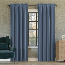 Sun Zero Oslo Theater Grade Extreme 100% Blackout Rod Pocket Curtain Panel, 52" x 84", Denim Blue