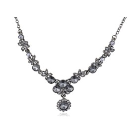 Alilang Sparkly Grey Crystal Rhinestones Evening Floral Fancy Flower Charm Dangle Necklace