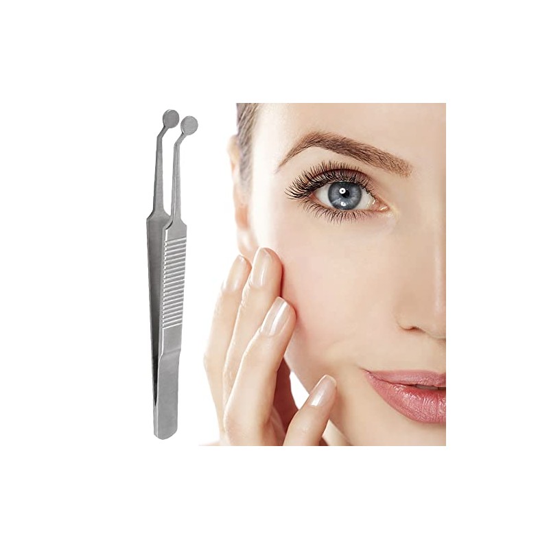 Meibomian Gland Expressor, Stainless Steel Round Tip Eyelid Tweezers