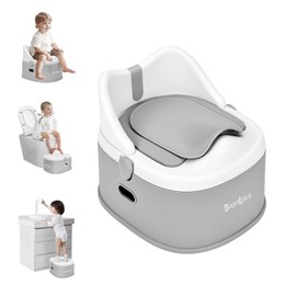 Babilous 3 in 1 Potty Training Toilet, Toddler Potty Training Seat, Baby Potty Trainning Step Stool, Potty Trainer for Boys and Girls, Gray