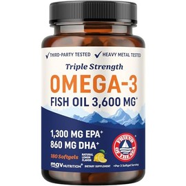 Omega 3 Aceite de pescado 3.600 mg – Diseñado para apoyar corazón, cerebro, articulaciones y piel; con EPA + DHA; sin rebabas con sabor a limón natural; sin OMG