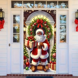 BlissYard Christmas Door Cover Decoration Black Santa Claus Backdrop Xmas Door Hanging Covers Christmas Eve Background Santa Claus Banner Christmas Party Decorations Photo Booth for New Year 71 x 35