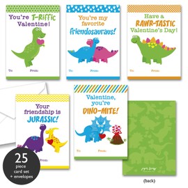 Paper Frenzy Dinosaur Themed Valentine Cards WITH ENVELOPES - 25 pack
