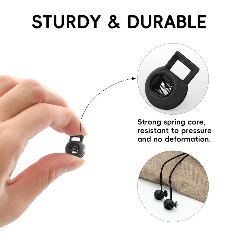 Drawstring Cord 100 Pcs Toggles for Drawstrings and 15m/49ft Black