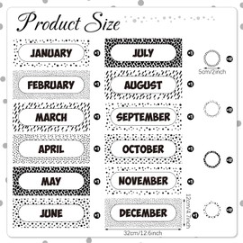 60 Pcs Monthly Headliners Painted Dots on White Months of The Year for Classroom Monthly Bulletin Board Decorations Borders Monthly Headers with 48 Round Blank Cutouts for School Bulletin
