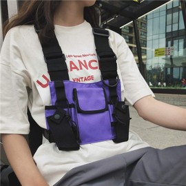 Yalatan Chest Rig Bag, Tactical Chest Pocket, Radio Walkie Talkie Chest Pocket, Men's, Hip Hop Streetwear Pocket Pack Backpack, Functional Belt Pockets, Harness Chest Rig Pocket, purple