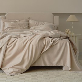Double Stitch by Bedsure Cotton Tencel Duvet Cover Set - Good Housekeeping Award Winner, Luxe King Duvet Cover Soft, Textured Bedding Set Eucalyptus Lyocell, 1 Duvet Cover, 2 Shams, Sandstone