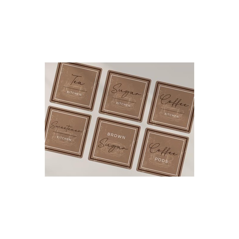 A5 Sticker Sheet Rustic Tea Coffee Sugar Labels Vinyl Stickers