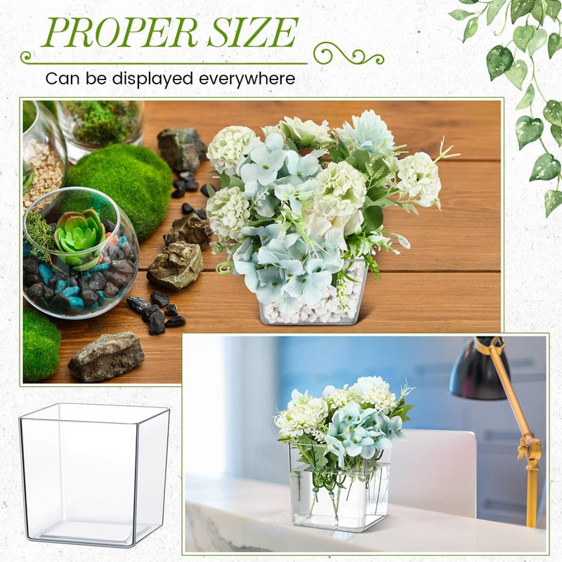 Tioncy 4'' x 4'' 24 Pcs Cube Clear Flower Vase