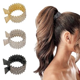 UQMIQURA Women's Metal Hair Clips, 3 Pieces Rhinestone Shark Hair Clips Holder for High Ponytail, Non-Slip Fashionable Rhinestone Hair Clips for Thick Thin Hair