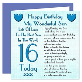 Son 16th Happy Birthday Card - Lots Of Love To The Best Son In The World - 16 Today