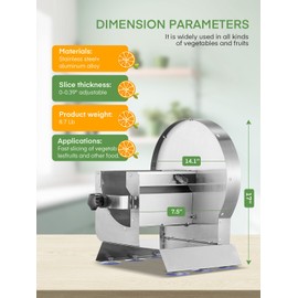 Tomato Slicer Commercial, Manual Fruit Slicer Machine 0-0.4"/0-10mm Thickness Adjustable, Stainless Steel Vegetable Cutter Machine with 2 Spare Blades for Cucumber, Lemon, Tomato