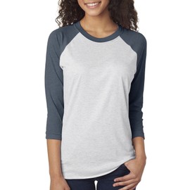 Next Level Unisex Tri-Blend Three-Quarter Sleeve Baseball Raglan Tee (Indigo/Heather White) (L)
