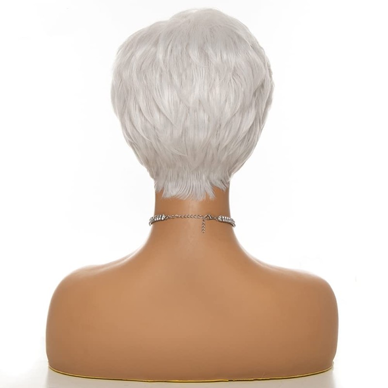 Ladies White Short Fluffy Curly Layered Wigs for Old Women