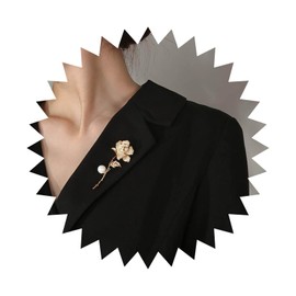 Cimenexe Vintage Crystal Flower Pearl Brooch Gold Rose Flower Brooch Pin CZ Paved Flower Pin Brooch Pearl Flower Brooch Pin Wedding Pearl Lapel Pin Banquet Badge Pins Jewellery For, Metal