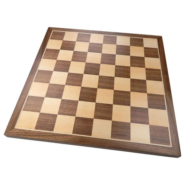 Madison Extra Thick Chess Board with Inlaid Walnut and Maple Wood, Large 16 x 16 Inch, Board Only