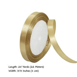 Champagne Gold Satin Ribbon 3/8 Inch x 25 Yards, Solid Color Fabric Silk Ribbon for Gift Wrapping, Hair Bows Making, DIY Crafts, Wreaths, Floral Bouquets, Baby Shower, Wedding Party Decorations