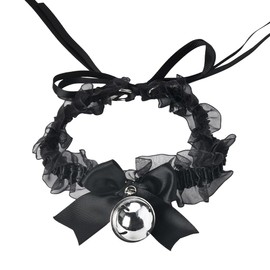 Black Choker Necklace for Women Girls Gothic Lace Bow Choker with Bell Charm Necklace for Women Girls Stretch Collar Choker with Adjustable Ribbon Tie