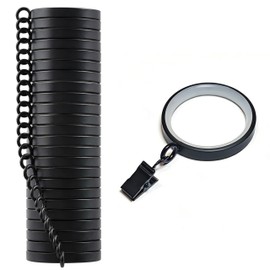 24 Pack Curtain Rings, Premium Metal with Smooth & Quiet Nylon Inserts with Clips, 1-5/8" Inner Diameter, Fits up to 1-1/4" Rod, Black